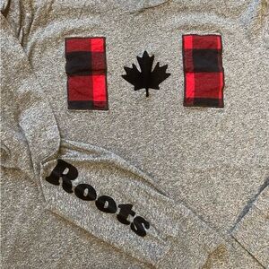 Roots Gray Long Sleeve Tee with Red Plaid and Maple Leaf